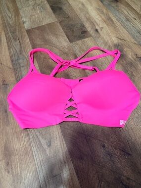PINK Victoria's Secret Hot Pink Lattice-Front Bralette Sports Bra
